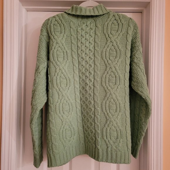 ARAN CRAFTS Ireland Merino Wool Green Cardigan, Size M-L - Picture 4 of 16